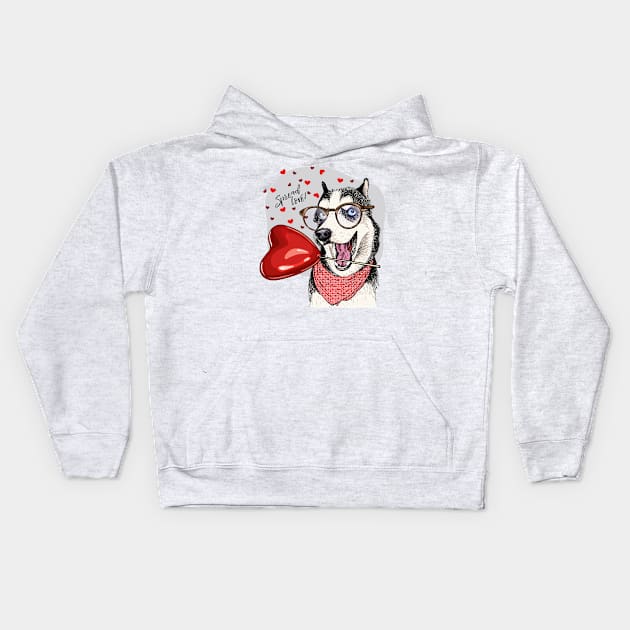 dog valentine spread love Kids Hoodie by Mako Design 